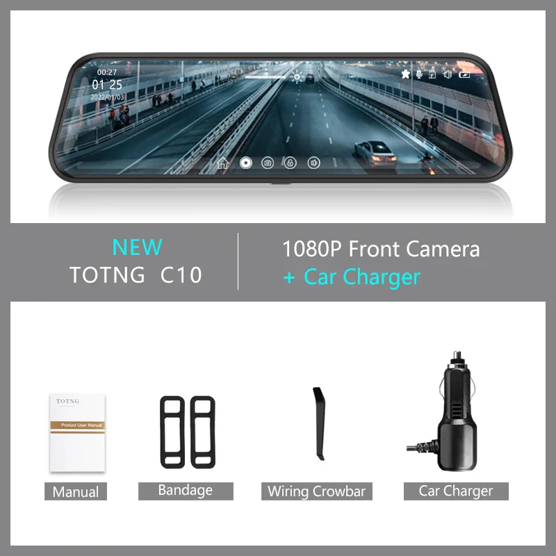 TOTNG SafeDrive™ 10” Touch Screen Mirror DashCam (Optional Rear Camera) - Image 7