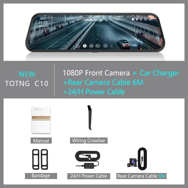 TOTNG SafeDrive™ 10” Touch Screen Mirror DashCam (Optional Rear Camera) - Image 8